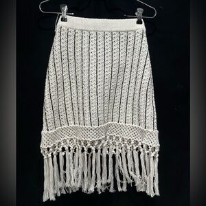 & Other Stories Cream Fringe Knit Skirt